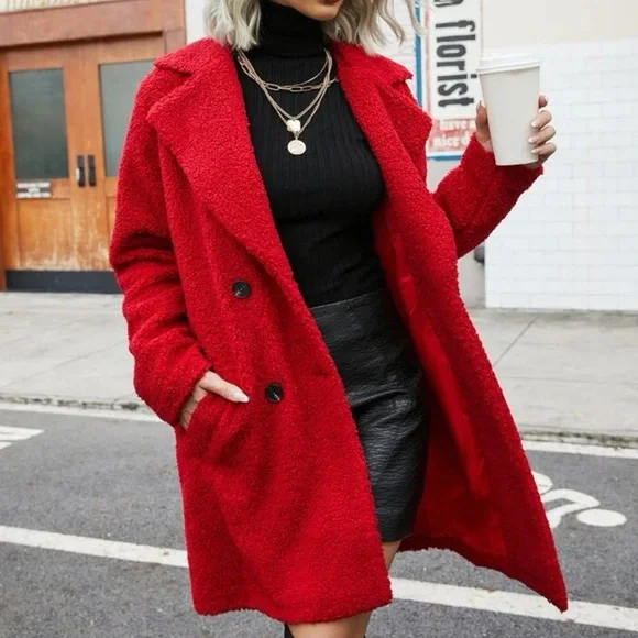 Red Teddy Coat - Picture 3 of 3